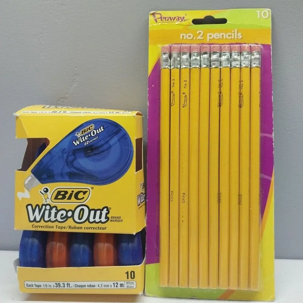 BIC Wite Out EZ Correct Correction Tape Lot Of 8 + 10 Pack Penway No 2 Pencils